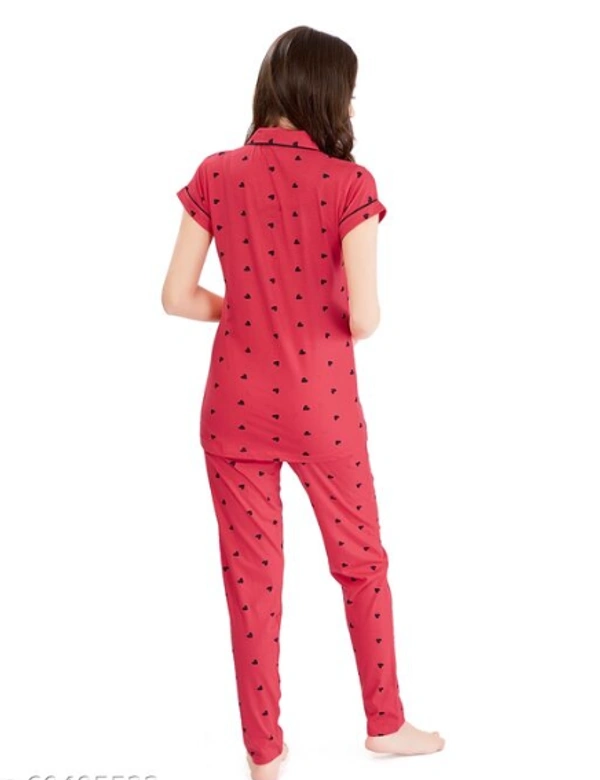 Lotik Women's Cotton Pink & Rani Heart Print Front-Open Nightsuit Set - XXL, Pink, Cotton, Multipack of1